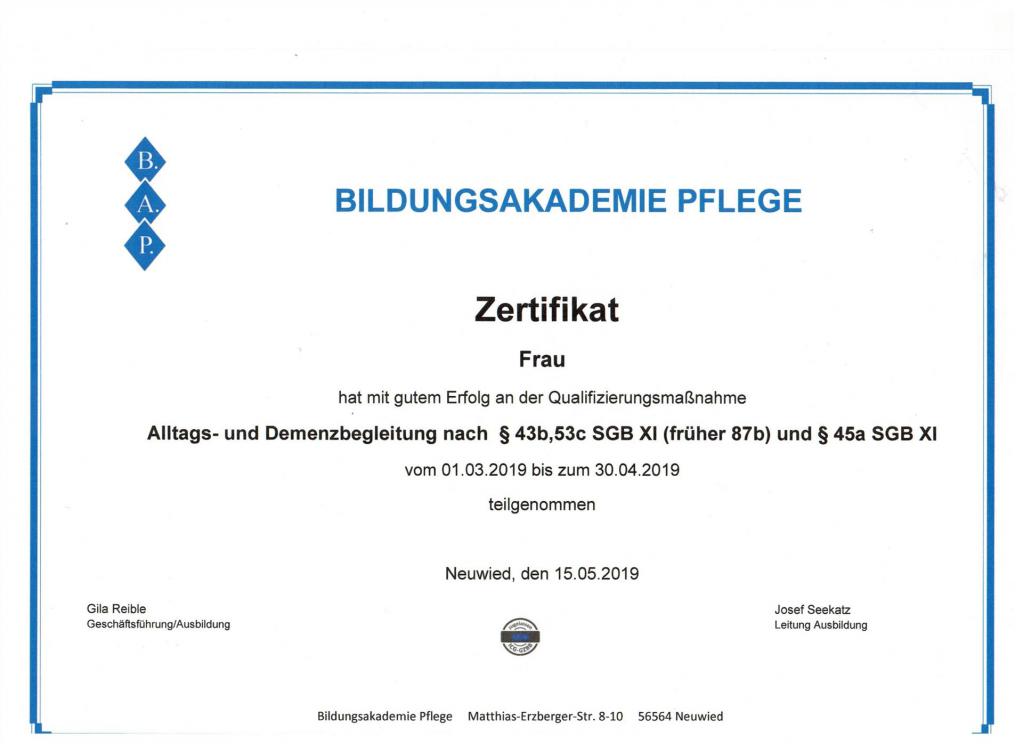 Teilnehmerzertifikat